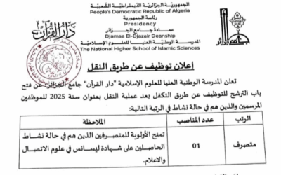 فتح باب الترشح للتوظيف عن طريق التكفل بعد عملية النقل رتبة متصرف