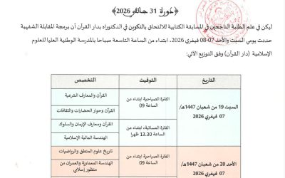 قوائم المترشّحين الناجحين في الاختبارات الكتابيّة (مسابقة الدّكتوراه دورة 31 جانفيّ 2026م)